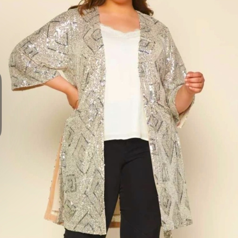 Sequin Jacket Cardigan Duster Wrap Skies are Blue Anthropologie M/L abstract